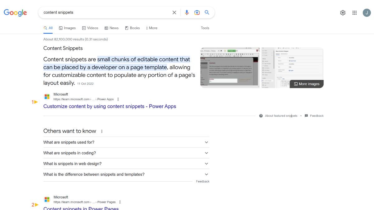 SERP based on "content snippet"