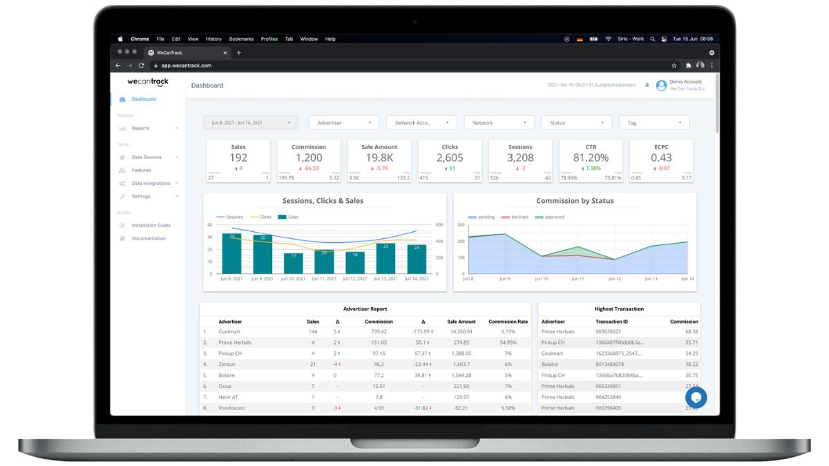 wecantrack affiliate tracking tool dashboard